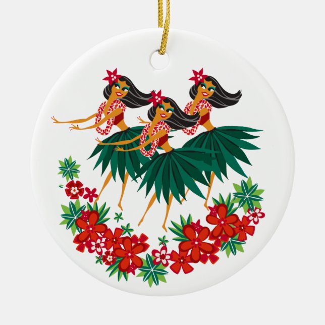 Heavenly Hula Holiday Hawaiian Hula Girls Ceramic Tree Decoration (Front)