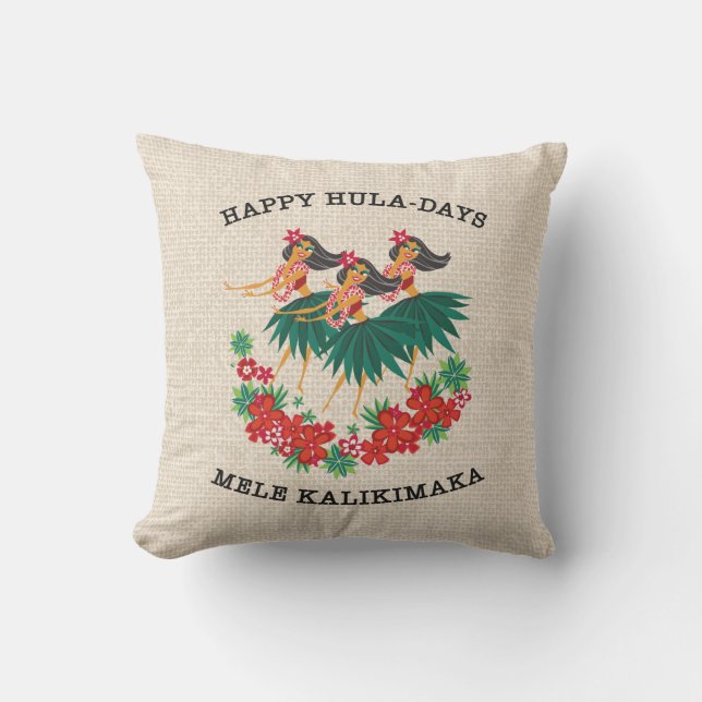 Heavenly Hula Holiday Hawaiian Hula Girls Cushion (Front)