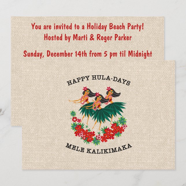 Heavenly Hula Holiday Hawaiian Hula Girls Invitation (Front/Back)