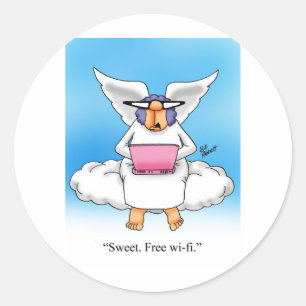 Heavenly Humour Angel Computer Cartoon Gift! Classic Round Sticker
