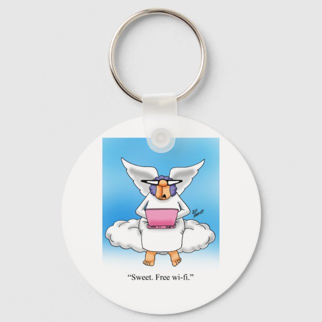 Heavenly Humour Angel Computer Cartoon Gift! Key Ring (Front)