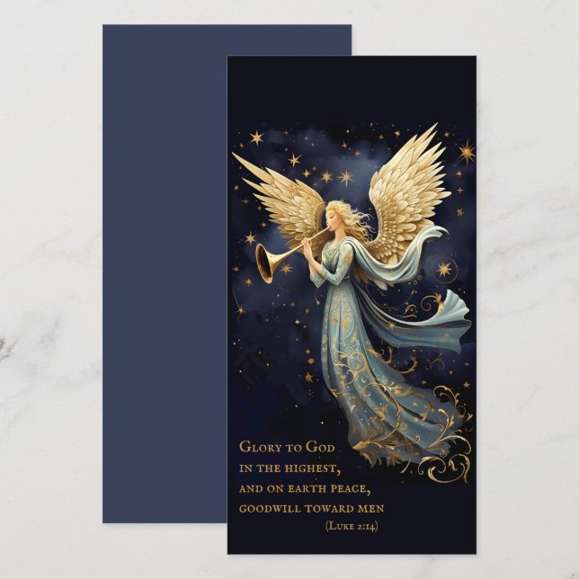 Heavenly Joy in Blue Angel Christmas Bookmark  Thank You Card (Front/Back)