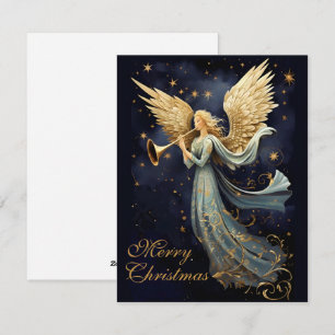 Heavenly Joy in Blue Angel Christmas Holiday Card