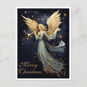 Heavenly Joy in Blue Angel Christmas Holiday Postcard