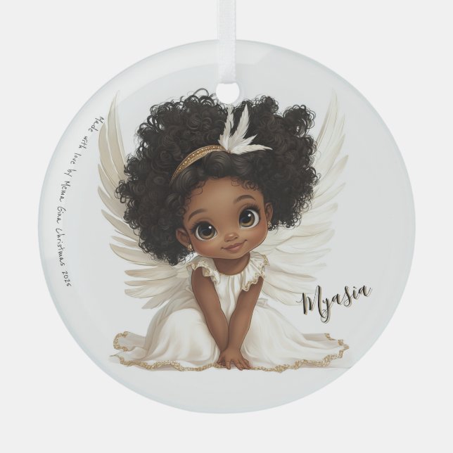 Heavenly Light: Angelic Child in Golden Grace Glass Tree Decoration (Front)