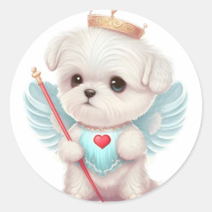 Heavenly Love: Cute Angel Maltese Dog Puppy Classic Round Sticker