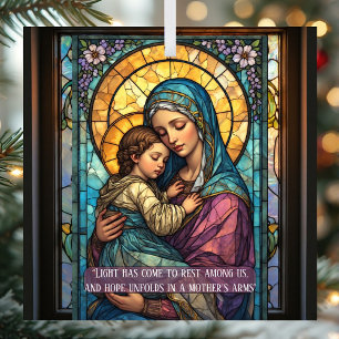 Heavenly Madonna & Child Catholic Christmas Quote Glass Tree Decoration