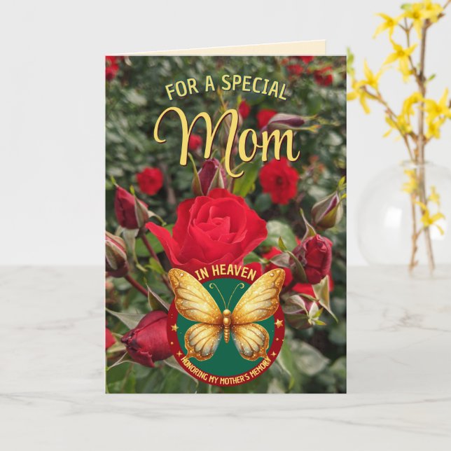 Heavenly Mothers Day Red Roses Gold Butterfly Card (Yellow Flower)