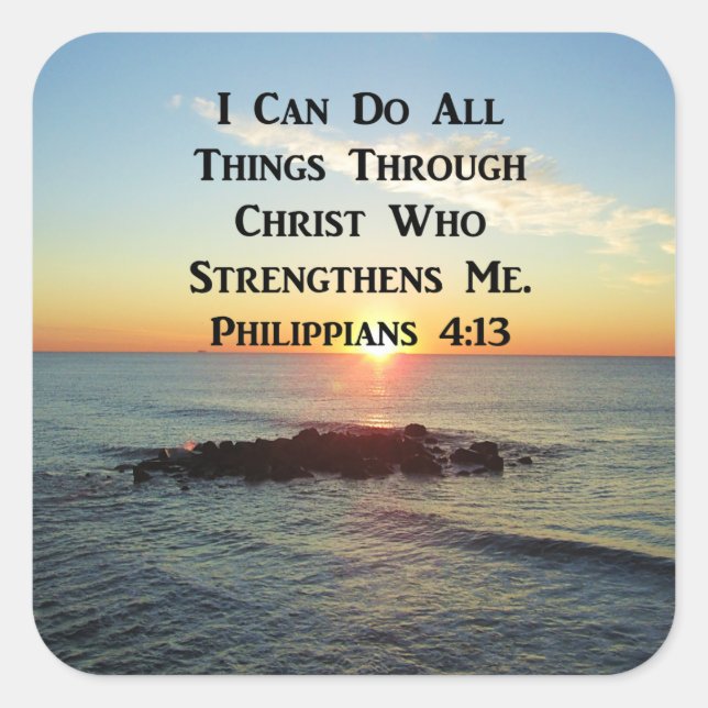 HEAVENLY PHILIPPIANS 4:13 SCRIPTURE DESIGN SQUARE STICKER (Front)