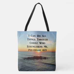 HEAVENLY PHILIPPIANS 4:13 SCRIPTURE DESIGN TOTE BAG