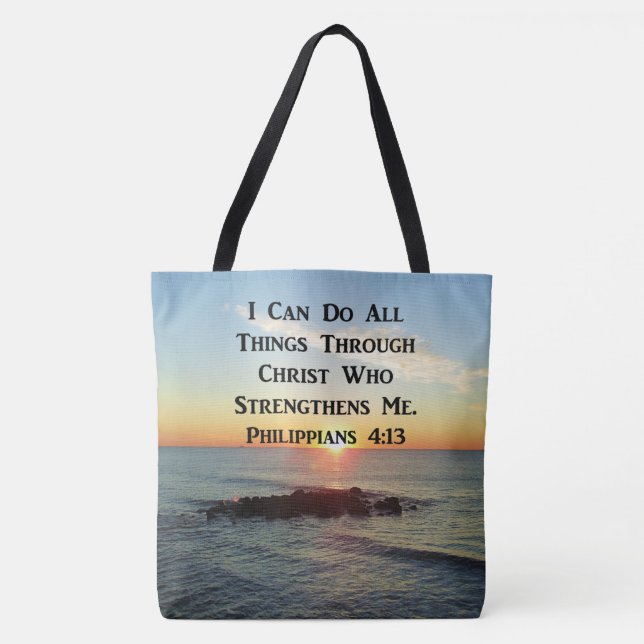 HEAVENLY PHILIPPIANS 4:13 SCRIPTURE DESIGN TOTE BAG (Front)