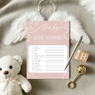 Heavenly pink Baby Word Scramble Game Invitation