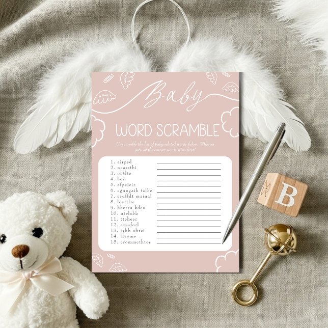  Heavenly pink Baby Word Scramble Game   Invitation (Heavenly pink Baby Word Scramble Game)