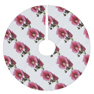 Heavenly Pink Hollyhock Malva Flower Floral  Brushed Polyester Tree Skirt