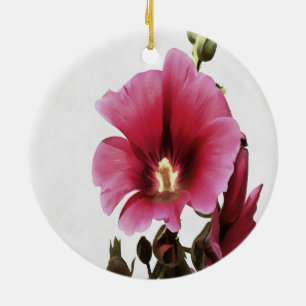 Heavenly Pink Hollyhock Malva Flower Floral Ceramic Tree Decoration