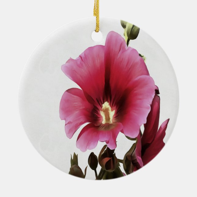 Heavenly Pink Hollyhock Malva Flower Floral  Ceramic Tree Decoration (Back)