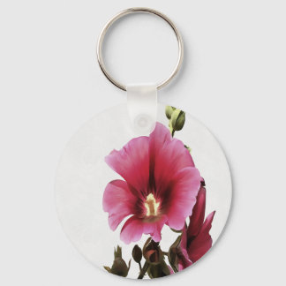 Heavenly Pink Hollyhock Malva Flower Floral Key Ring