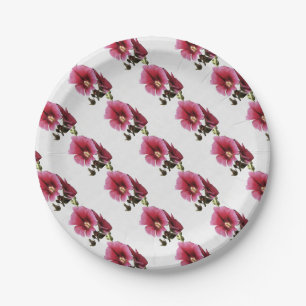 Heavenly Pink Hollyhock Malva Flower Floral  Paper Plate