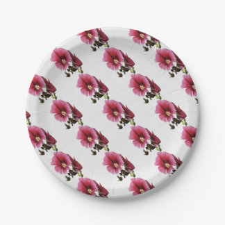 Heavenly Pink Hollyhock Malva Flower Floral  Paper Plate