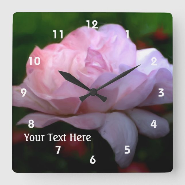 Heavenly Pink Rose Flower Art Personalized Square Wall Clock (Front)