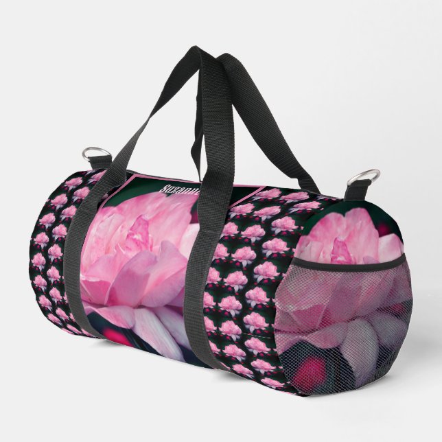 Heavenly Pink Rose Flower Personalised Duffle Bag (Right Corner)