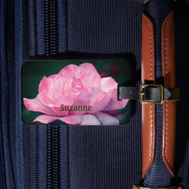 Heavenly Pink Rose Flower Personalised Luggage Tag (Front Insitu 4)