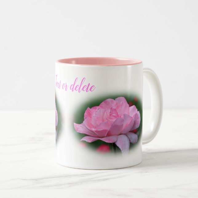 Heavenly Pink Rose Flower Personalised Two-Tone Coffee Mug (Front Right)