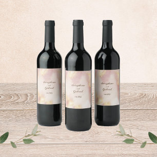 Heavenly Pink Watercolor Wedding Wine Bottle Label