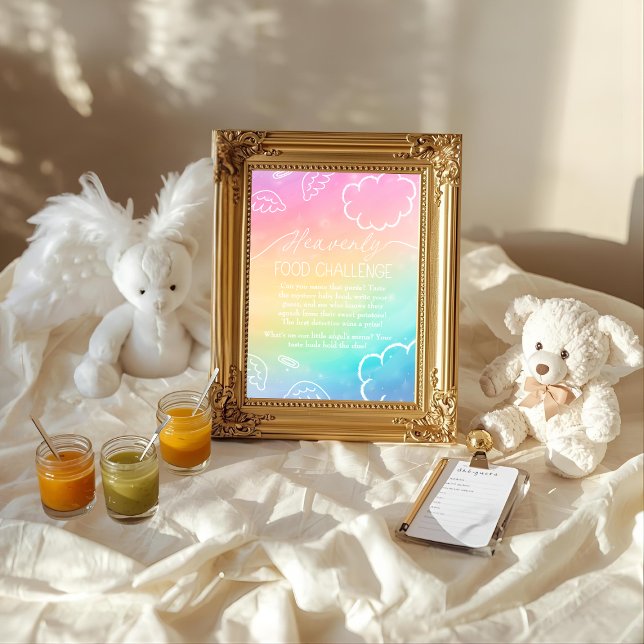 Heavenly Rainbow  Baby Food Challenge Game Sign Invitation (Heavenly Rainbow Baby Food Challenge Game Sign)