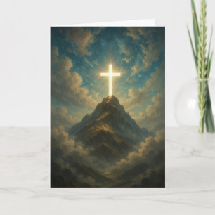 Heavenly Religious Cross on a Mountain Peak Card