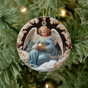 Heavenly Retro Guardian: Christmas Angel  Ceramic Tree Decoration