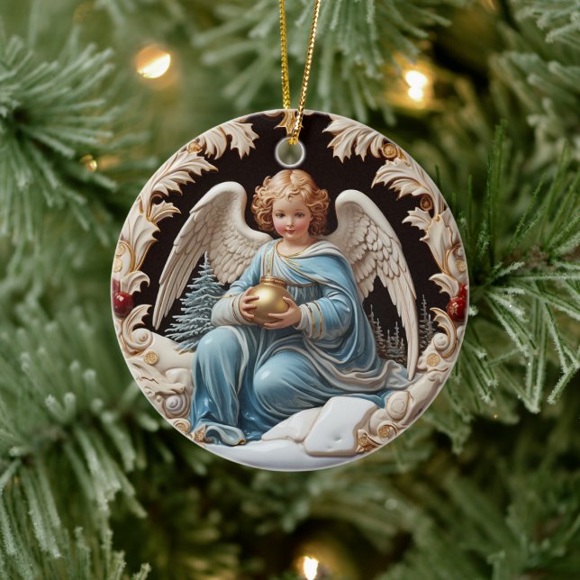 Heavenly Retro Guardian: Christmas Angel  Ceramic Tree Decoration (Tree)
