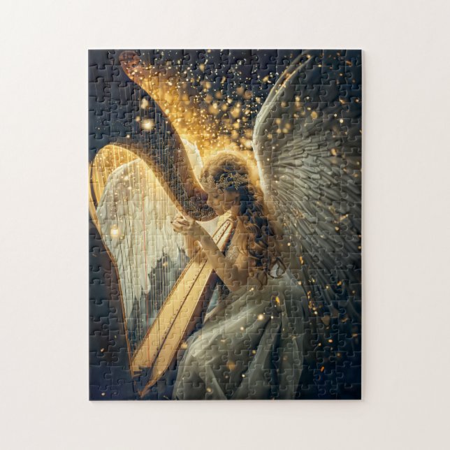 Heavenly Serenity Female Angel Playing the Harp Jigsaw Puzzle (Vertical)