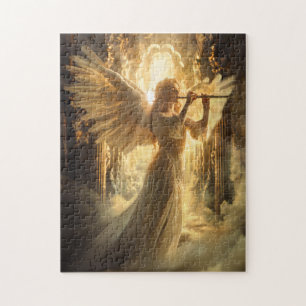 Heavenly Serenity Female Angel with Flute Jigsaw Puzzle