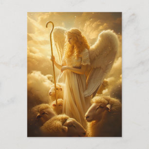 Heavenly Serenity Female Angel with Sheep and Shep Postcard