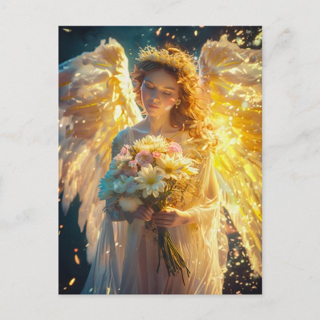 Heavenly Serenity Female Angel with with a Bouquet Postcard (Front)