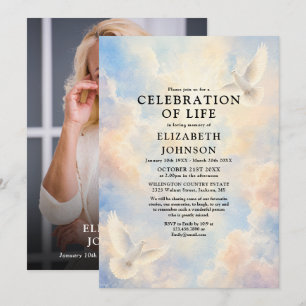 Heavenly Sky Dove Celebration of Life Photo Invitation