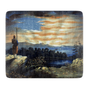 Heavenly Sunrise of American Flag in County Cutting Board