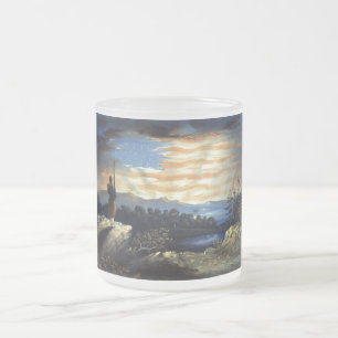 Heavenly Sunrise of American Flag in County   Frosted Glass Coffee Mug