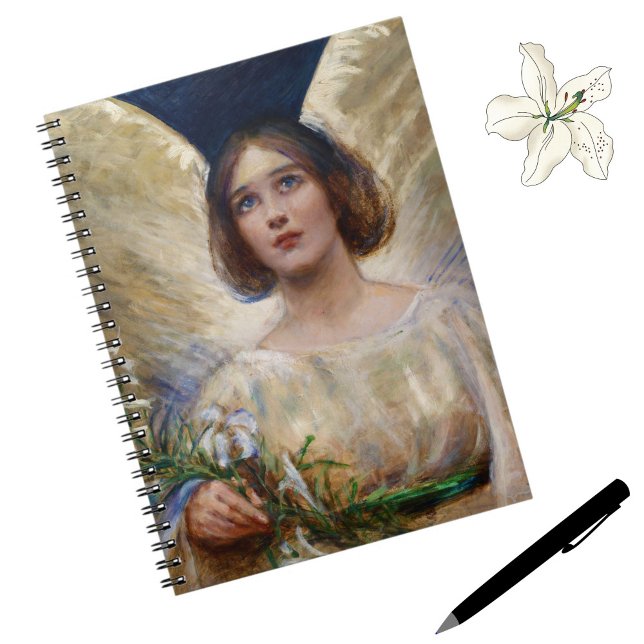 Heavenly Vintage Angel + White Lilies Notebook (A beautiful vintage angel notebook.)