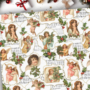 Heavenly Vintage Angels, Holly & Music Collage  Tissue Paper