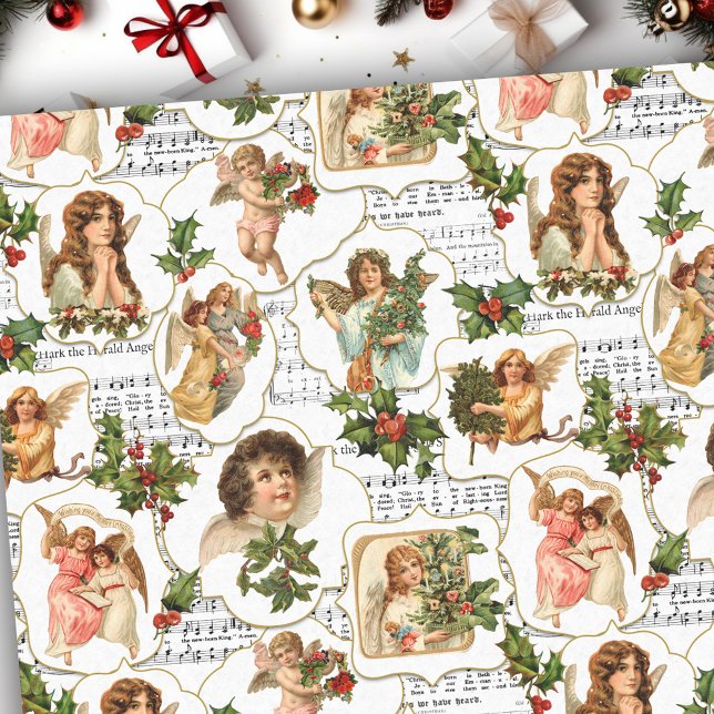 Heavenly Vintage Angels, Holly & Music Collage  Tissue Paper (Creator Uploaded)