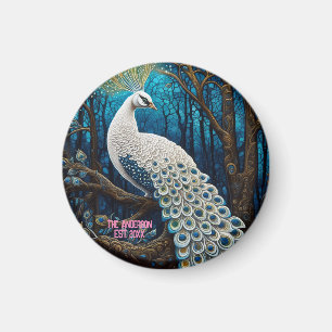 Heavenly White Peacock Illustrations - Custom Art Magnet