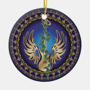 Heavenly Winged Guitar Ceramic Tree Decoration