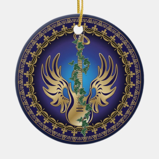 Heavenly Winged Guitar Ceramic Tree Decoration (Front)