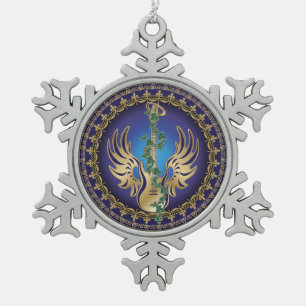 Heavenly Winged Guitar Snowflake Pewter Christmas Ornament