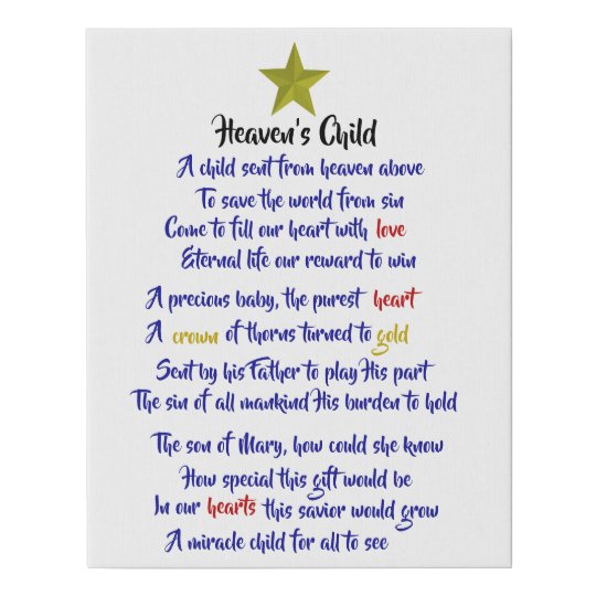 Heaven's child poem canvas Zazzle.co.uk