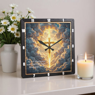 Heaven's Gate Golden Crucifix Jesus Revelation 21: Square Wall Clock