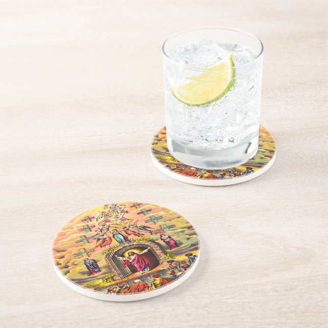 Heaven's gate Jesus embraced by angels Coaster (Side)