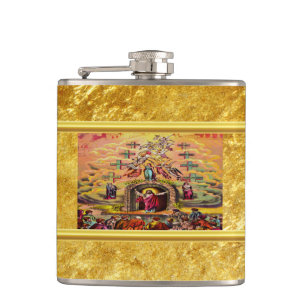 Heaven's Gate with a gold foil texture and Jesus Hip Flask
